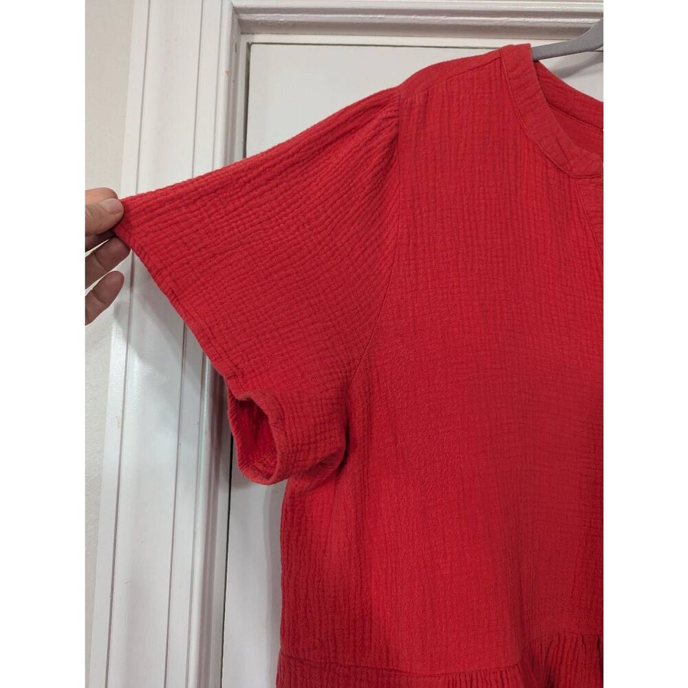 Lucky Brand Dress women's size 1X red gauze tiered V-neck pockets airy - Picture 4 of 7